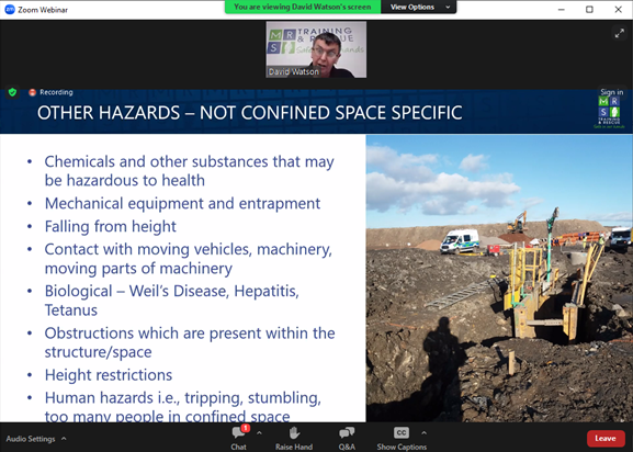 screenshot from IOSH webinar discussing confined space hazards