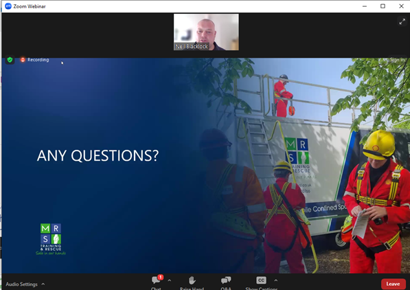 screenshot from IOSH webinar with Neil Blacklock beginning Q&A session