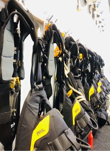 Safety PPE equipment supplies hanging. 