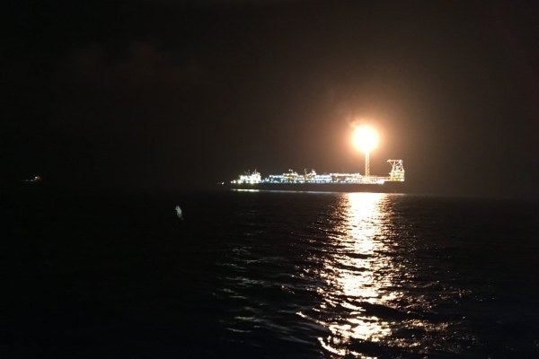 The floating production storage and offloading vessel (FSPO) at night 