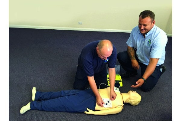 Automated external defibrillator training on a dummy