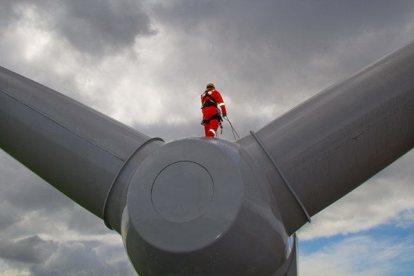 A person is completing the practical Manual Handling Wind Turbine course