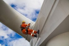 An Instructor delivering GWO training on a wind turbine